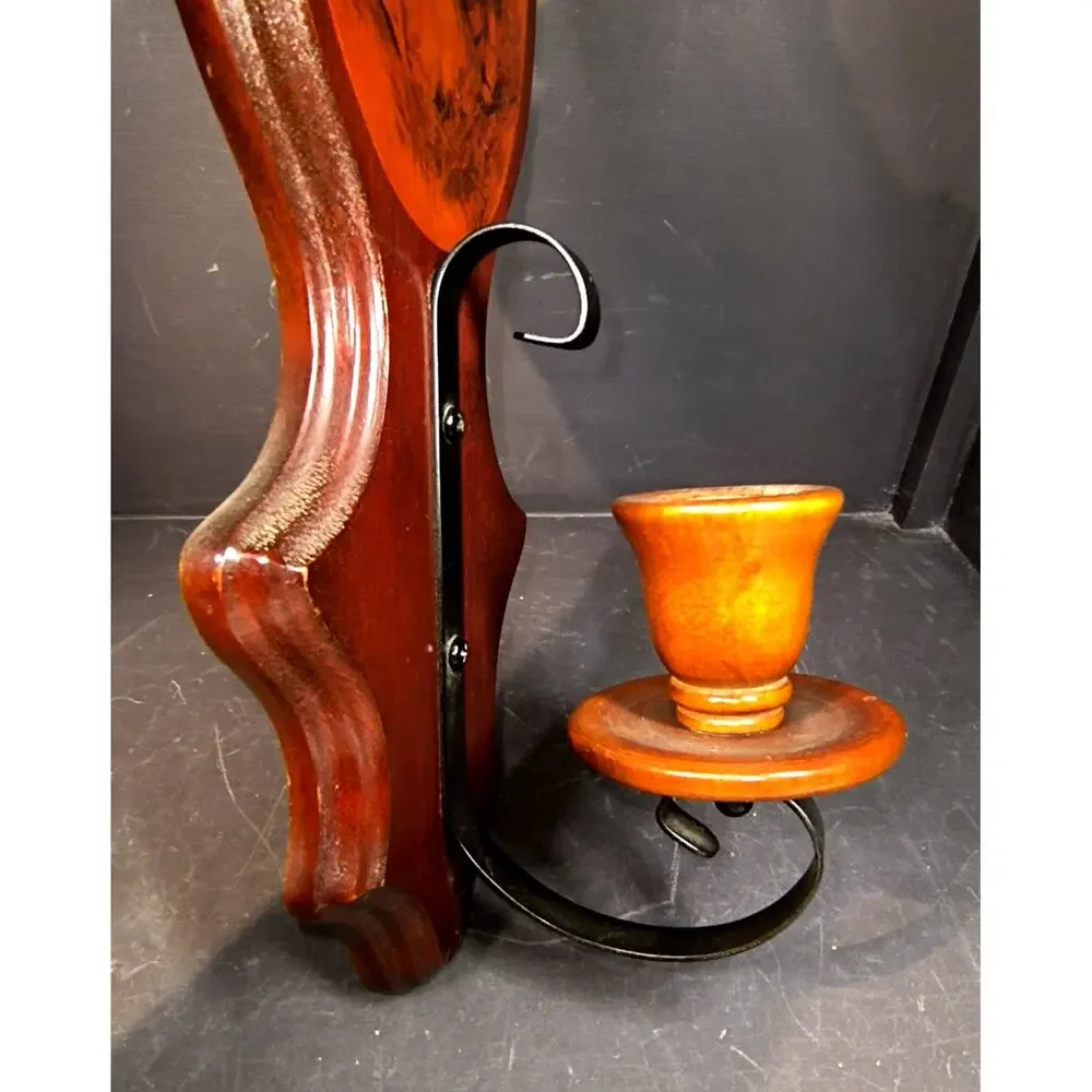 1815.  Wooden Wall Candle Sconce Decoupage Age of Innocence Wrought Iron
